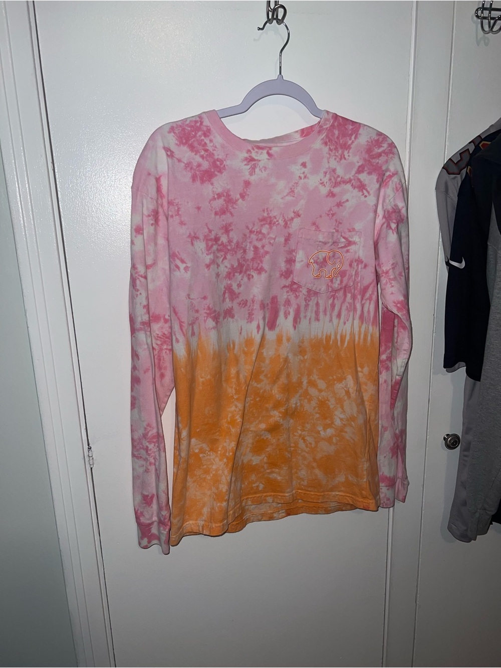 ivory ella Pink & Orange Tie-Dye Long Sleeve pocket Tee